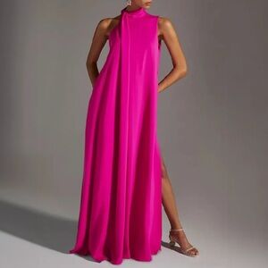 Sleeveless High-Neck Maxi Dress in Bright Fuchsia